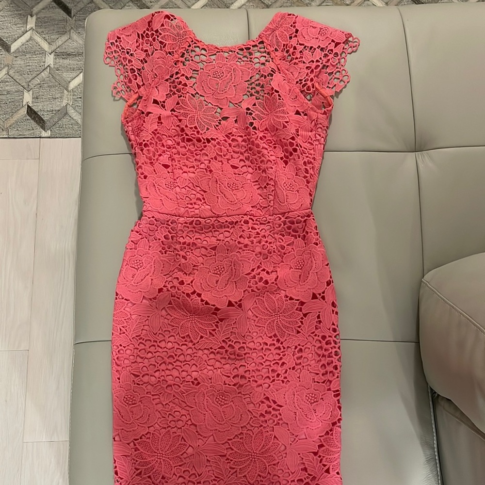 Paper dolls high neck pink lace midi dress (size 2)